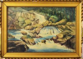 Mattyasovszky jelzéssel: Vízesés. Akvarell, ceruza, papír. Üvegezett, sérült fakeretben. 28×41 cm