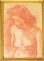 Olvashatatlan jelzéssel: Női akt, 1930. Vöröskréta, papír. Üvegezett fakeretben. 28×20 cm