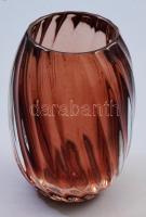 Csavartbordás vastag üveg váza, jelzés nélkül, hibátlan, m: 13 cm