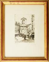 Olvashatatlan jelzéssel: Nápolyi részlet. Rézkarc, papír. 15x10 cm. Üvegezett, dekoratív fakeretben. Kissé foltos.