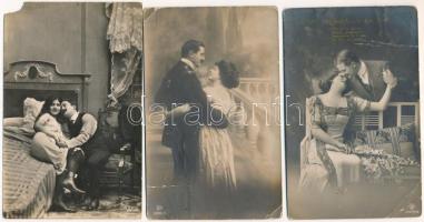 16 db RÉGI zsáner motívum képeslap vegyes minőségben: hölgyek, szerelmespárok / 16 pre-1945 motive p...