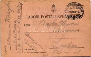 1916 Kézzel rajzolt tábori postai levelezőlap / WWI Austro-Hungarian K.u.K. military, hand-drawn fie...