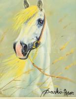 Darkó-Apor József (1958-): Lófej 3. Olaj, farost. Jelzett. Dekoratív fakeretben. 25x20 cm