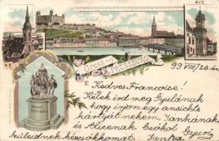 1899 Pozsony with Maria Theresa statue litho (EK)