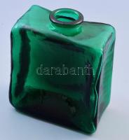Iparművész zöld design díszüveg, anyagában színezett vastag üveg, m: 16 cm