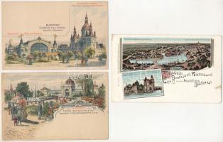 3 db RÉGI Ezredéves Országos Kiállítás művész képeslap, közte 2 barna 2kr-os díjjegyes / 3 pre-1900 Hungarian Millenniumi Exposition art postcards, including 2 with brown 2 Kr. Ga.
