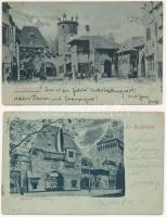 Budapest XIV. Városliget, Ősbudavár, Ős-Budavár - 2 db RÉGI (1905 előtti) város képeslap: kimenet és bemenet