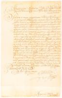 1709 II. Rákóczi Ferenc fejedelem levele Munkácsról pénzügyi kérdésekben a Sárospataki országgyűlés által megadott adómentességre vonatkozóan, adó számítási módokkal kapcsolatban. II. Rákóczi Ferenc és titkára Aszalay Ferenc (1674-1729). autográf aláírásával, Egy, magyar nyelven beírt oldalon. Ritka és izgalmas történelmi dokumentum!