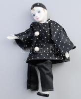 Porcelán testű játékbaba, kopott, m: 20 cm