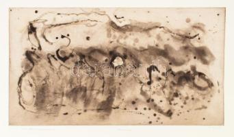 Torben Bo Halbirk (1947-2018), dán művész: Gesztusok (cím nélkül). Akvatinta, papír, jelzett, lapszéli hajtásnyommal és kisebb elszíneződéssel, 30x54 cm