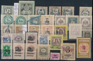 32 db illetékbélyeg, köztük 2 db Szeged városi illetékbélyeg