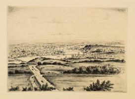 Koch Ernő (1898-1970): Budapesti panoráma, 1940. Rézkarc, papír, jelzett a karcon, 23,5×33 cm