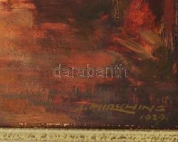 August Hirsching (1889-1962): Német udvar, 1929. Olaj, rétegelt falemez, jelezve jobbra lent, apró f...