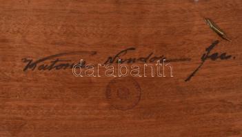 Katona Nándor (1864-1932): Vízparti naplemente. Olaj, falemez, jelezve jobbra lent. Hátoldalán Katon...