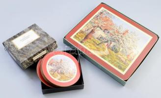 6 darabos angol falusi képes tányéralátét szett + 6 darabos poháralátét szett.