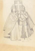 Pleidell János (1915-2007): Üvegablak vagy falképterv (máriaremetei templom?). Ceruza, papír, jelezve jobbra lent. 43x31 cm. Hátoldalán Frádl Péter építész tervrajza 1954-ből.