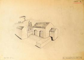 Pleidell János (1915-2007): Üvegablak vagy falképterv alakokkal (máriaremetei templom?). Ceruza, pap...