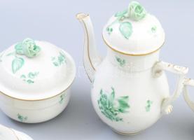 Herendi zöldvirág mintás mokkás készlet, kézzel festett, jelzett, teljes, minimális kopással, a kiön...