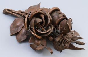 cca 1920 Rózsacsokor - réz ötvös inas mestermunka, m: 19 cm