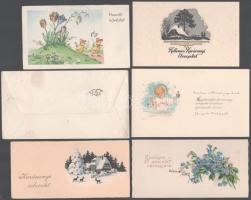 1936-1937 6 db kisalakú üdvözlőkártya borítékkal