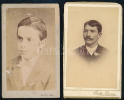 cca 1880 Fiú és férfi portréja, 2 db keményhátú fotó Sonntag és Ossko műterméből, sérülésekkel, 10,5×6,5 cm