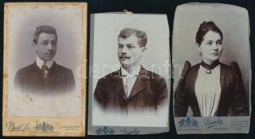 cca 1900 3 db keményhátú portré kolozsvári és miskolci műtermekből, vágott karton, 10,5×6,5 cm