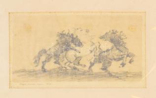 Péntek András (-): Lovak. Ceruza, hártyapapír, jelzett, apró foltokkal, paszpartuban, 11×22 cm