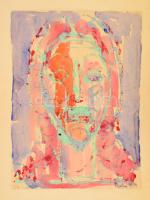 Prokop Péter (1919-2003): Színes arckép, 1959. Akvarell, papír, jelezve jobbra lent, papírra kasírozva. 38×28 cm