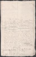 1776 Palugyai Mátyás kérelme a vármegyebírósághoz, hogy tanút kíván állítani peres ügyében a vármegyei törvényszék előtt.