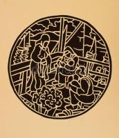 Farkasházy Miklós (1895-1964): Távolban a vitorlások. Linómetszet, papír, jelzett, d: 25 cm