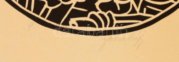 Farkasházy Miklós (1895-1964): Távolban a vitorlások. Linómetszet, papír, jelzett, d: 25 cm