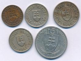 Szlovákia 1939. 5K Ni "Andrej Hlinka" + 1940. 20h bronz + 1941. 50h Cu-Ni (2db) T:XF Slovakia 1939. 5 Korún Ni "Andrej Hlinka" + 1940. 20 Halierov bronze + 1941. 50 Halierov Cu-Ni (2pcs) + 1942. 1 Koruna Cu-Ni C:XF