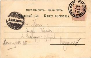 1898 (Vorläufer) Károlyváros, Karlovac; Zorin Dom, Kuca J. Sagana / látkép, színház, horvát folklór,...