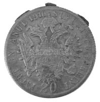 1910. 20kr "Veretett 1910 évben ezüstözött" kétoldalas fém játékpénz magyar és román felir...
