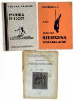 3 darab sport témájú könyv: Kuchárik J: Alsófokú szertorna-gyakorlatok. Philostratos: A tréneri tudományról. Ilovay Sándor: Munka és sport. Helyenként sérült papírkötés.
