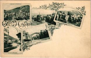 Mostar, Ansicht von der Brücke, Mostar v. Südwest, An der Brücke, Ansicht mit Brücke / general view, bridge, mosque. Art Nouveau, floral (fl)