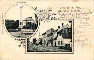 1903 Bosanski Brod, street view, shop, K.u.K. military monument. Art Nouveau, floral (wet corners)