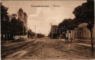 1915 Torontálszécsány, Setschan, Secanj; Fő utca, Római katolikus templom. Vasúti levelezőlapárusítás 5894. / main street, Catholic church (EK)