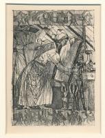 Kondor Béla (1931-1972): Tükörben, rézkarc, papír, jelzés nélkül, paszpartuban, 11,5×8,5 cm