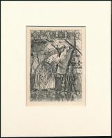 Kondor Béla (1931-1972): Tükörben, rézkarc, papír, jelzés nélkül, paszpartuban, 11,5×8,5 cm