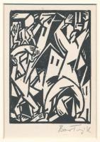 Bortnyik Sándor (1893-1976): Alakok, linómetszet, papír, paszpartuban, utólagos jelzéssel, 11,5×8,5 cm