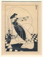 Jelzés nélkül: Szecessziós női alak, cinkográfia, papír, paszpartuban, 13×9,5 cm