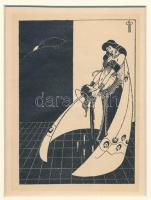 Jelzés nélkül: Szecessziós női alak, cinkográfia, papír, paszpartuban, 13×9,5 cm