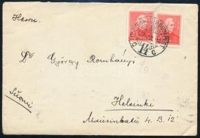 1937 Levél Helsinkibe, "HEGYESHALOM-BUDAPEST" mozgóposta bélyegzéssel