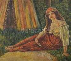 Iványi-Grünwald jelzéssel: Tábortűznél. Olaj, vászon. 52,5x99 cm