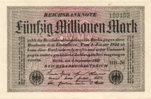 Német Birodalom / Weimari Köztársaság 1923. 50.000.000M (6x) "Hakensterne" vízjellel, köze...