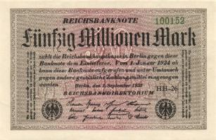 Német Birodalom / Weimari Köztársaság 1923. 50.000.000M (7x) fehér papíron "Hakensterne" v...