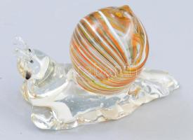 Murano art éti csiga figura, részben színezett üveg, jelzés nélkül, hibátlan, h: 6 cm