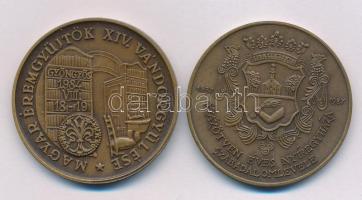 Bognár György (1944-) 1984. "MÉE XIV. Vándorgyűlése Gyöngyös / Gyöngyös alapításának 650. évfordulójára" kétoldalas bronz emlékérem (42,5mm) + Nagy Lajos (1949-) 1987. "MÉE Szabolcs-Szatmár megyei szervezet / Százötven éves Nyíregyháza szabadalomlevele 1837-1987 - V. Ferdinánd" kétoldalas bronz emlékérem (42,5mm) T:AU Adamo NH9, GS2