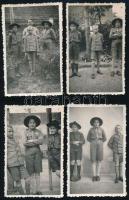 cca 1930-1940 Cserkészeket ábrázoló fotók, 4 db, a hátoldalon albumba ragasztás nyomaival, 8,5x5,5 cm